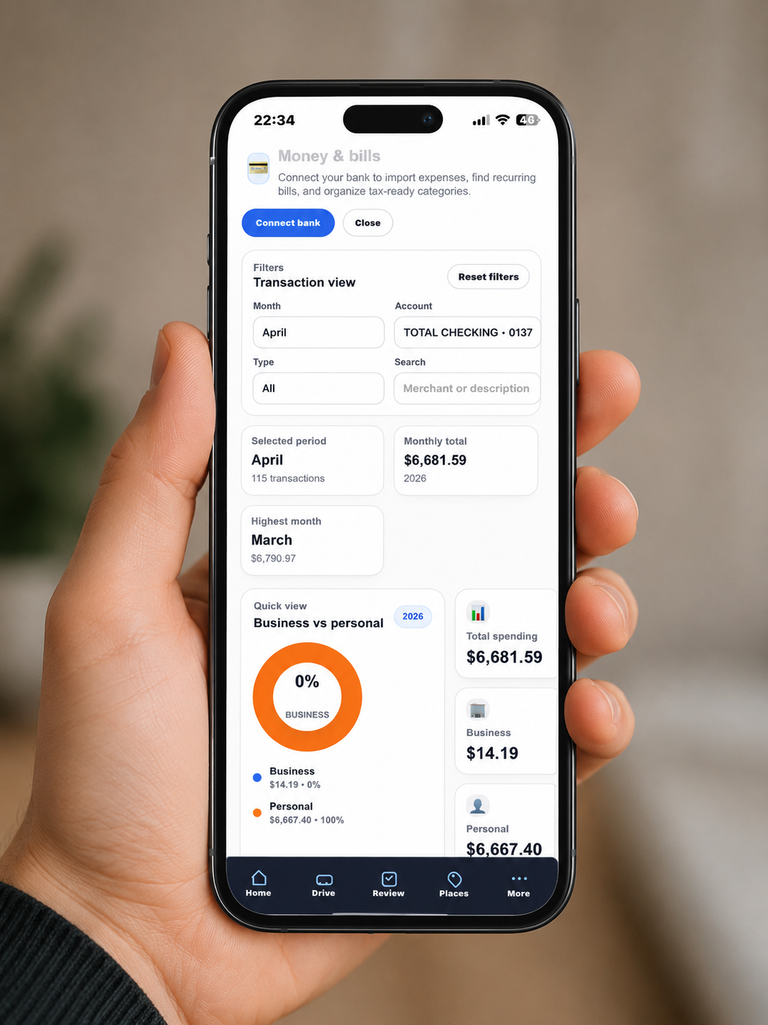HoverLayer Miles finance dashboard preview on a phone